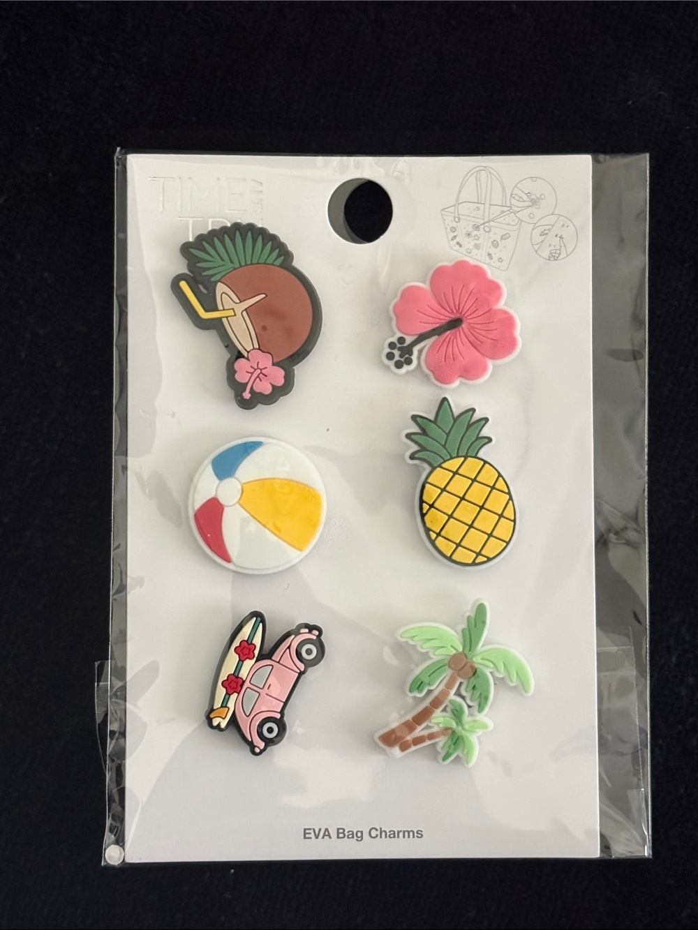 Pineapple & Beach EVA Bag Charms - Pink, Yellow, Green, Brown, White